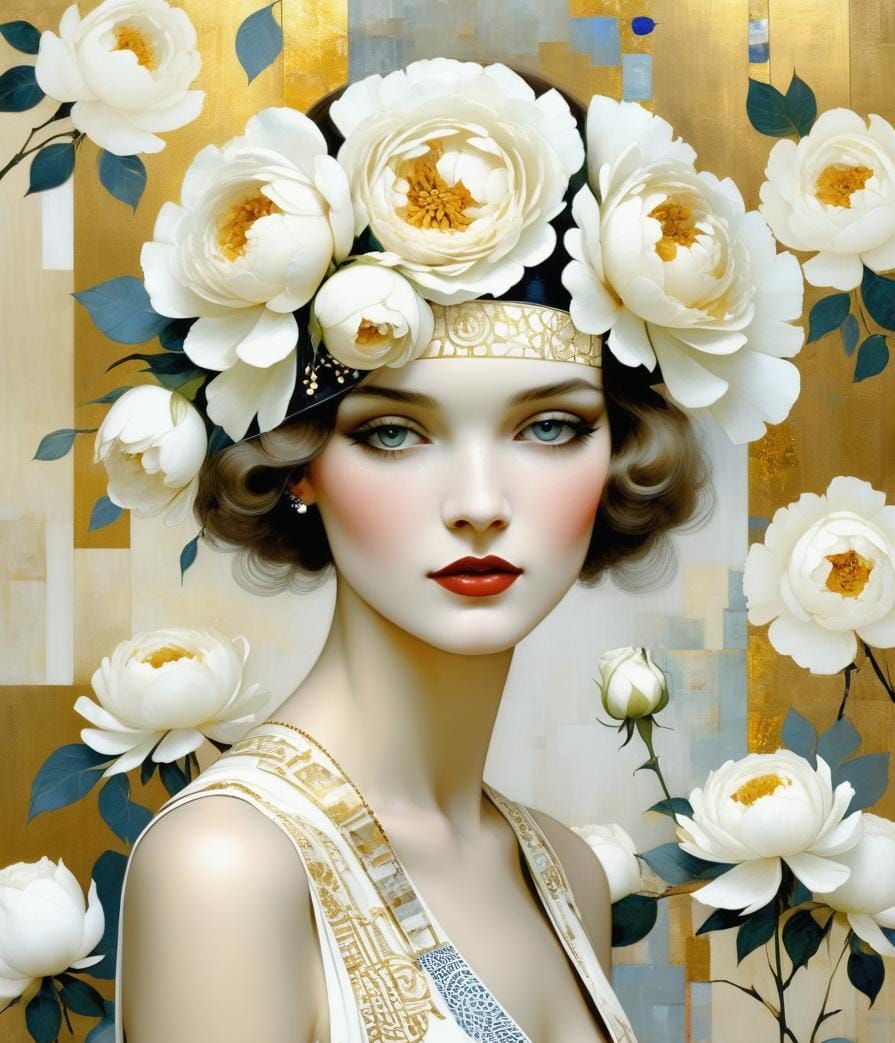 Gatsby Girl Portrait in Klimt-Inspired Style