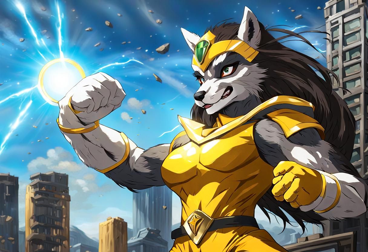 Anthro Wolf Power Ranger Punches Skyward
