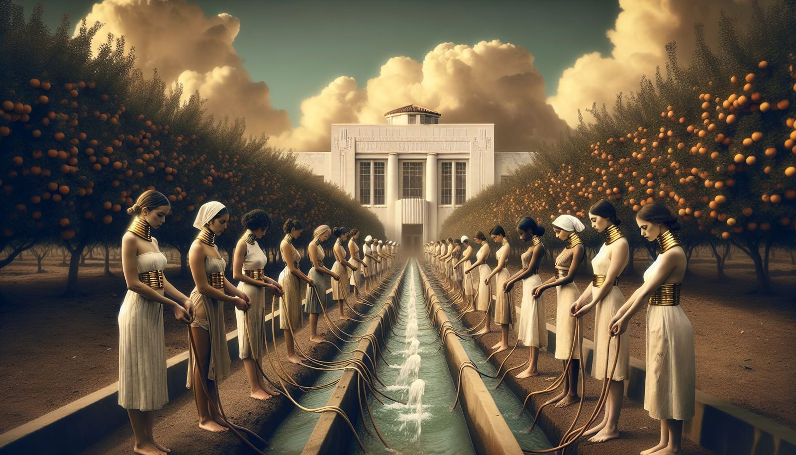 Diverse Women Working in Art Deco Steampunk Setting