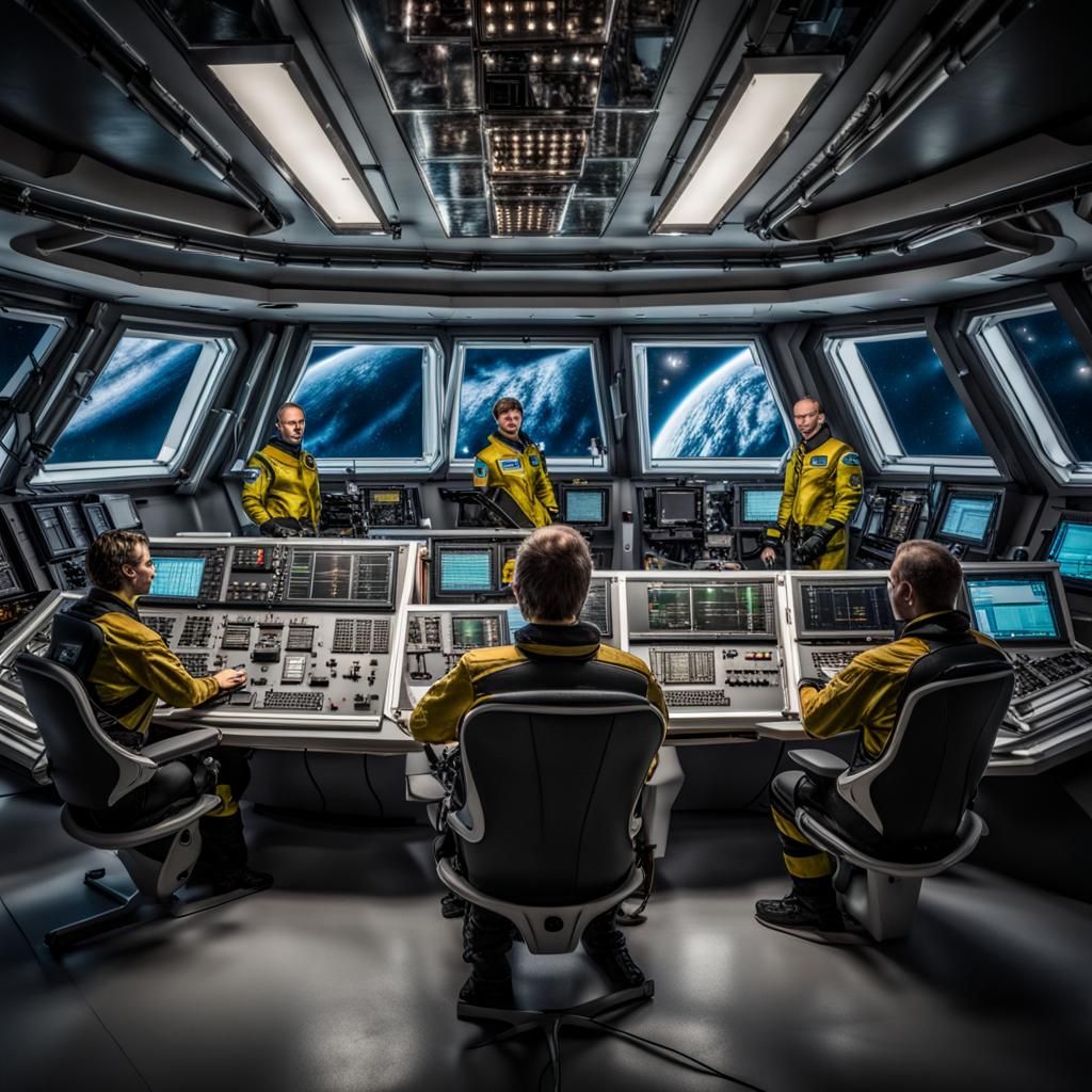 Starship Crew Prepares for Action: Hyperrealistic Detail