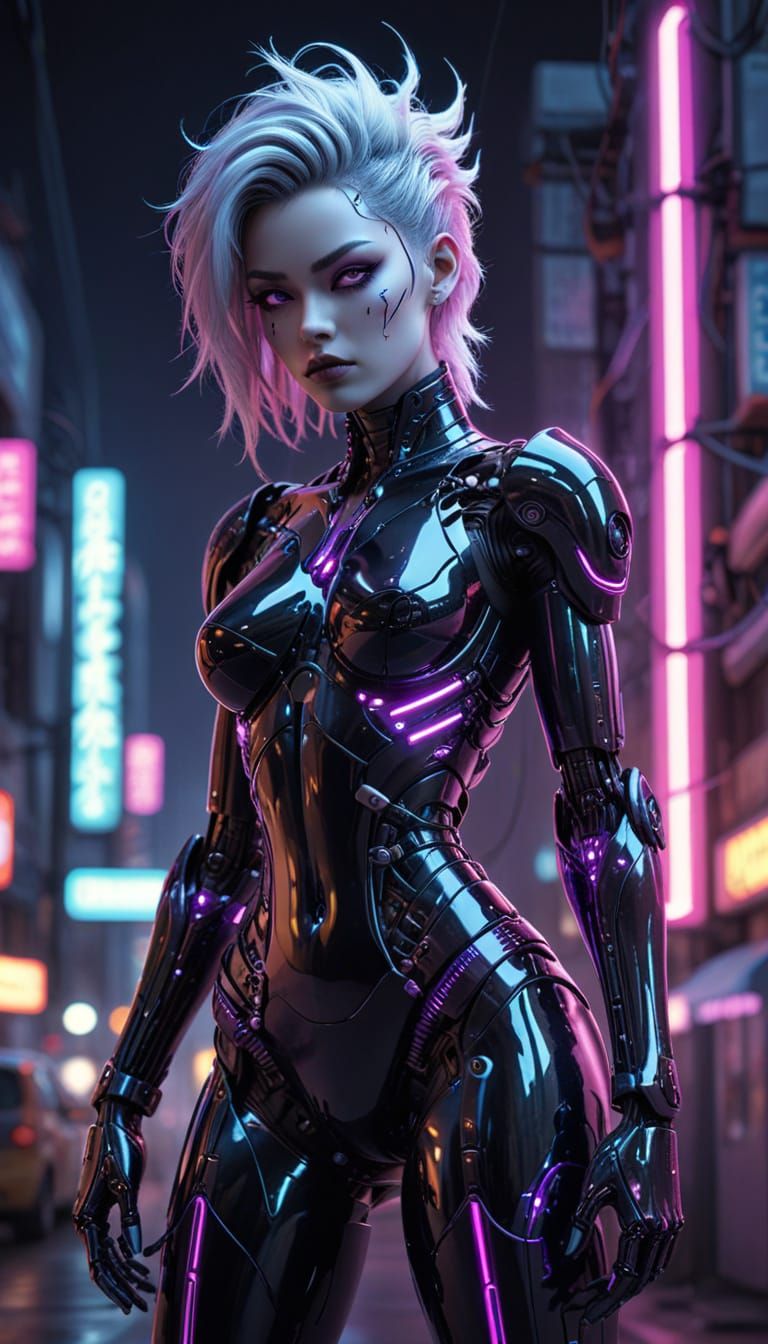 Cyberpunk Gynoid in Gothic Bio-Mech Pose