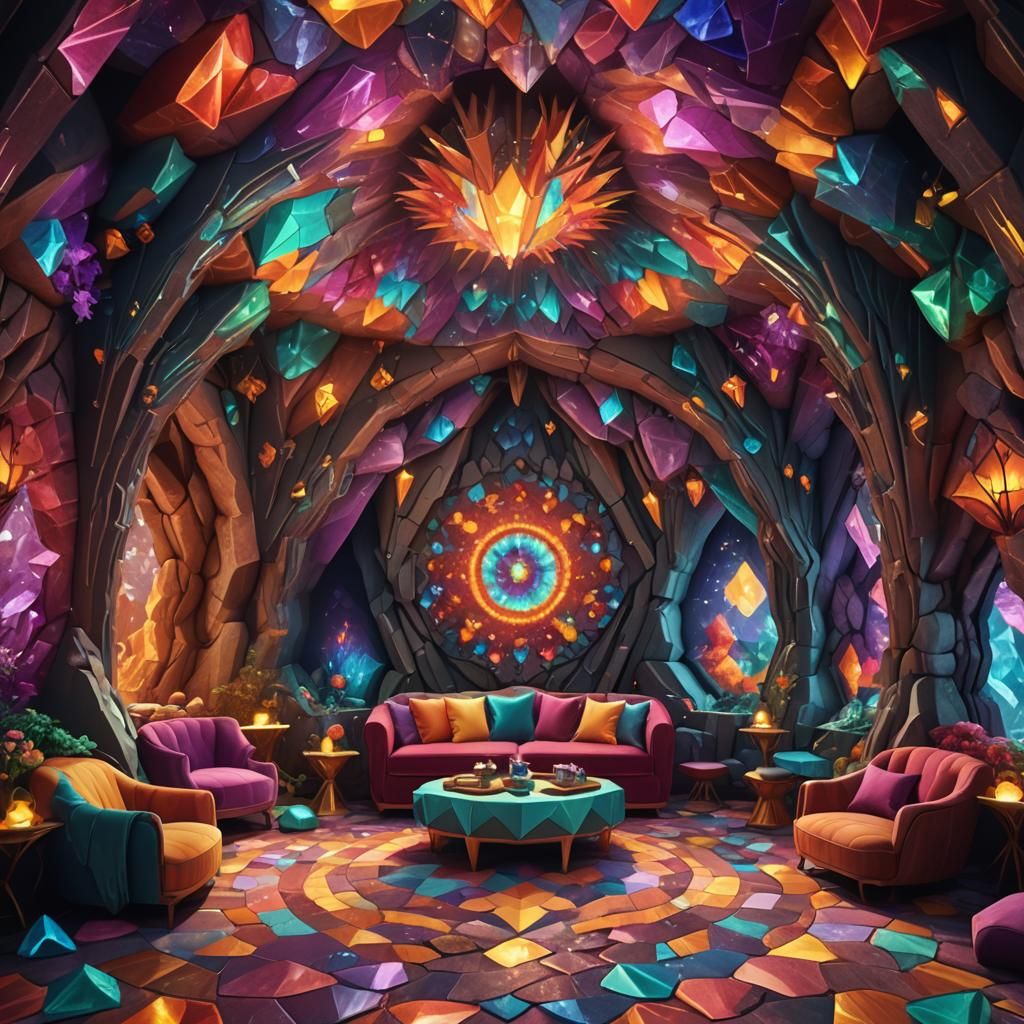 Technicolor Cavern Lounge in Gemstone Kaleidoscope Style