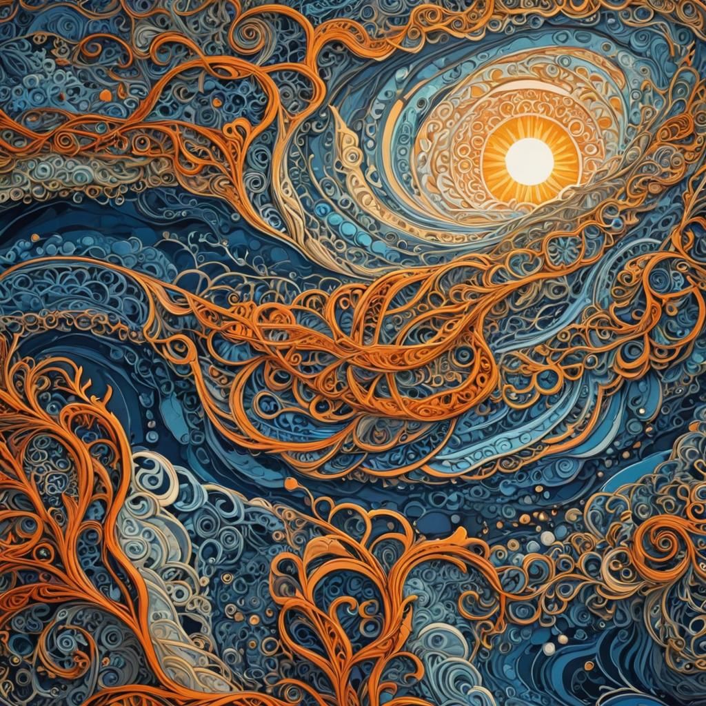 Golden Sunset Reflections in Zentangle Style