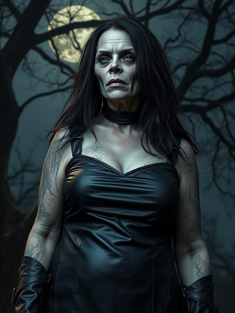 Gothic Alien Goddess Under Moonlight