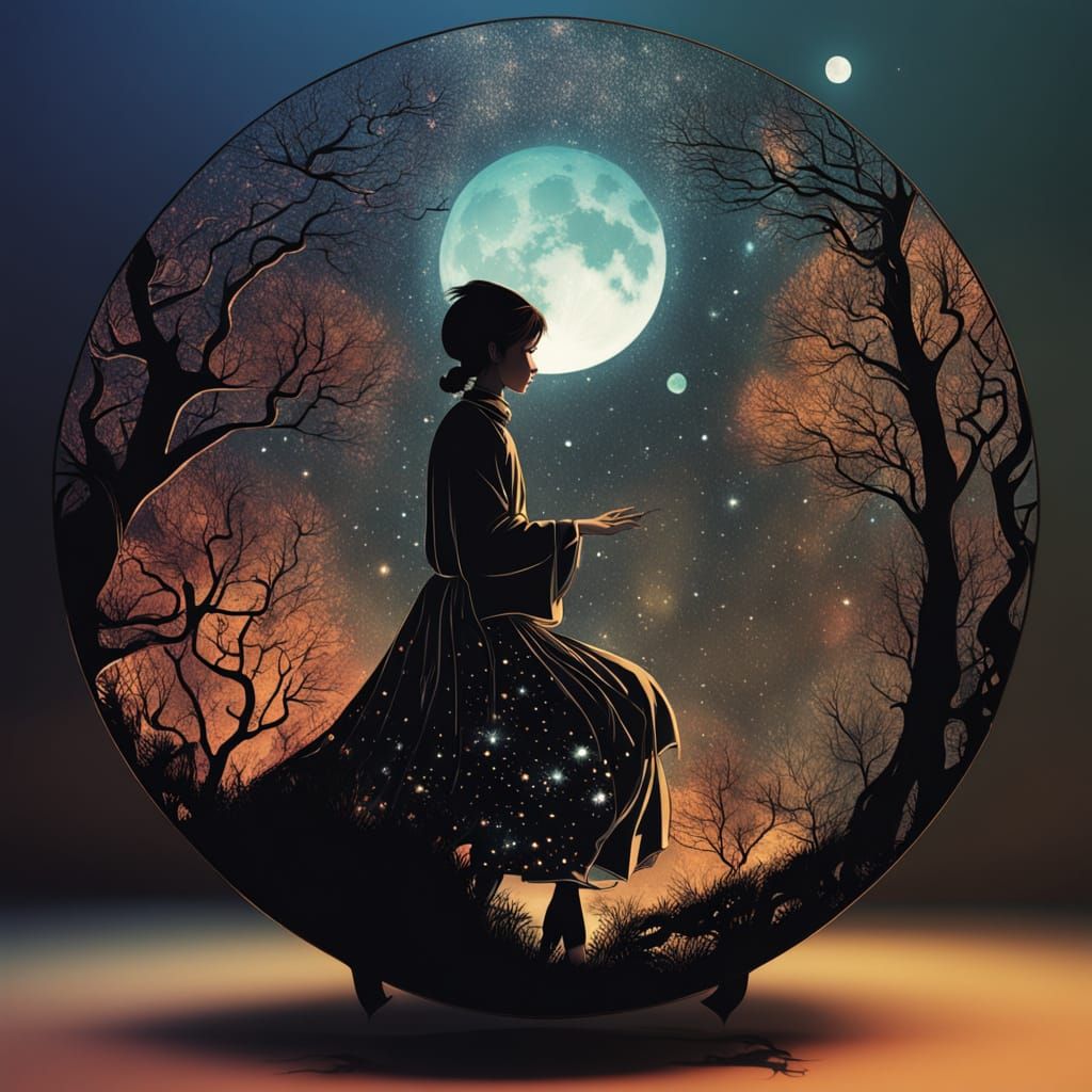 Starry Forest in Double Exposure, Anime Style