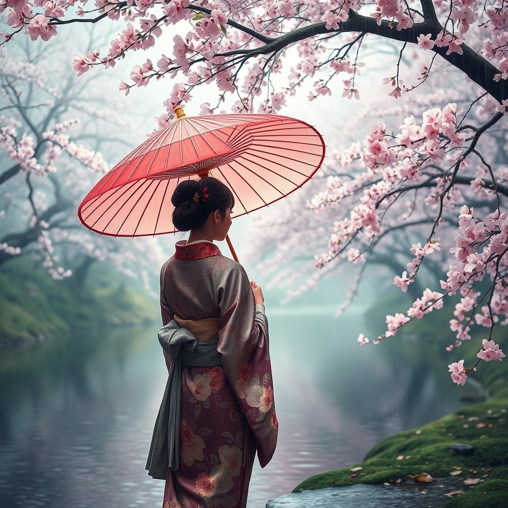 Serene Sakura Walk in Traditional Japanese Style