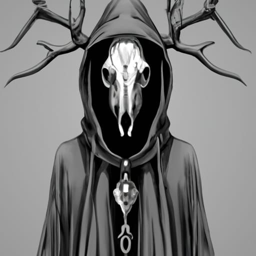 Ancient Hooded Figure with Skull Mask