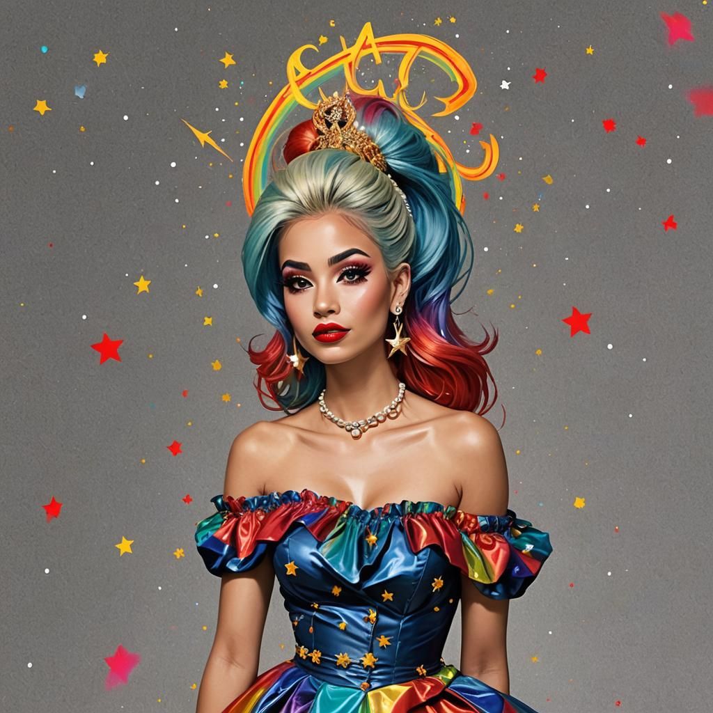 Smiling Soldier Girl with Rainbow Hair, Fantasy Art