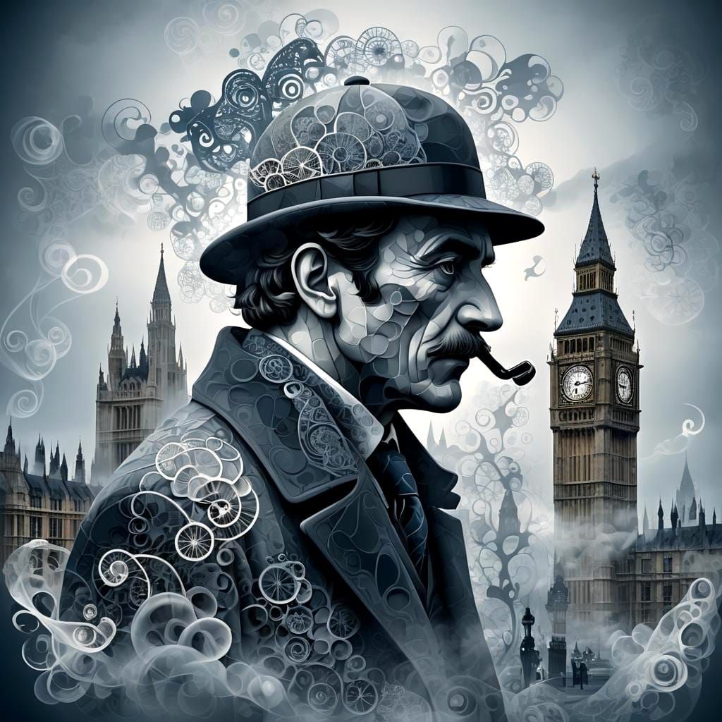 Sherlock Holmes Double Exposure over Westminster