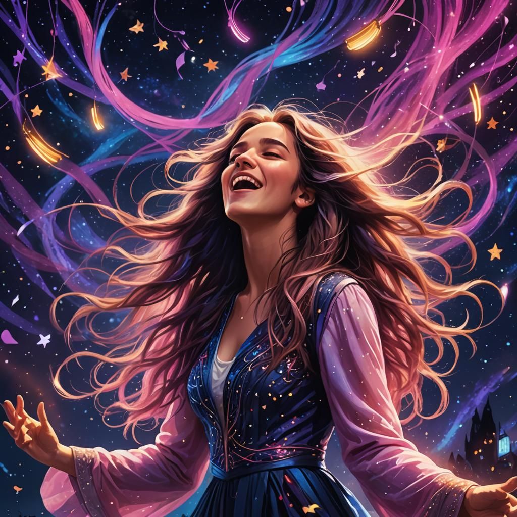 Anime Singer Performing Under Starry Night Sky