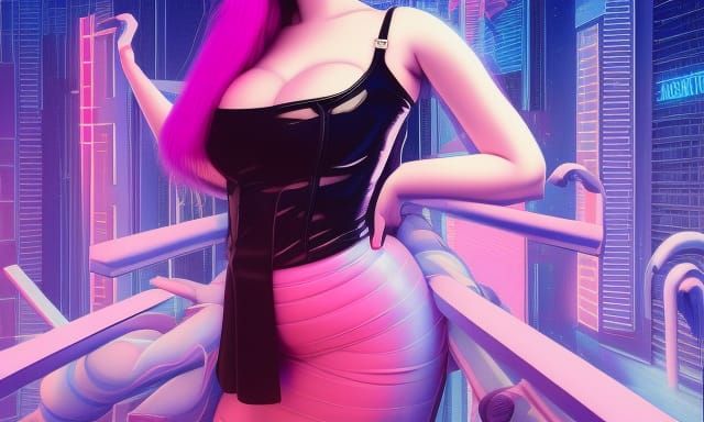 Cyberpunk Battle Nun in Vaporwave Style