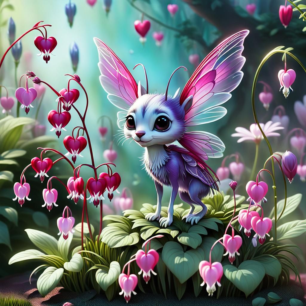Pixie Creature in a Bleeding Hearts Garden