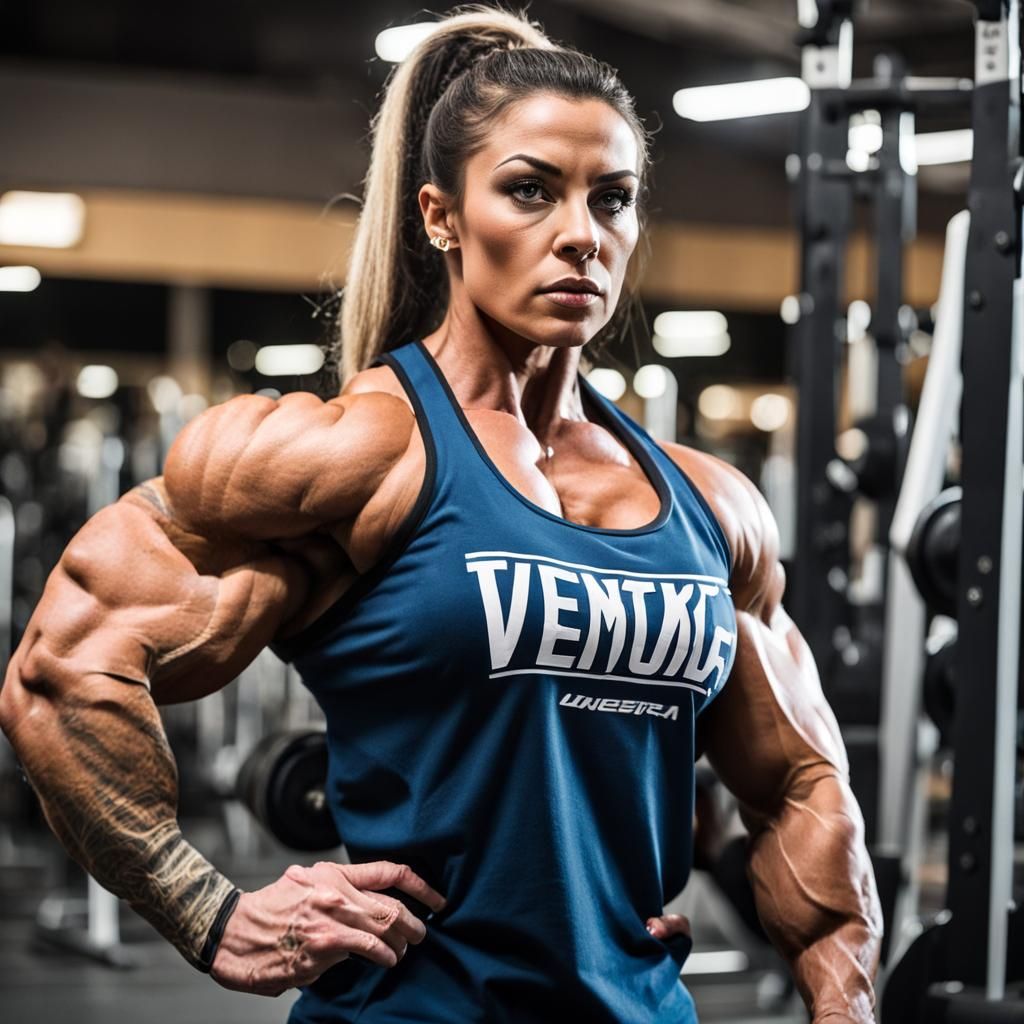 Greek Female Bodybuilder Portrait with Massive Muscles