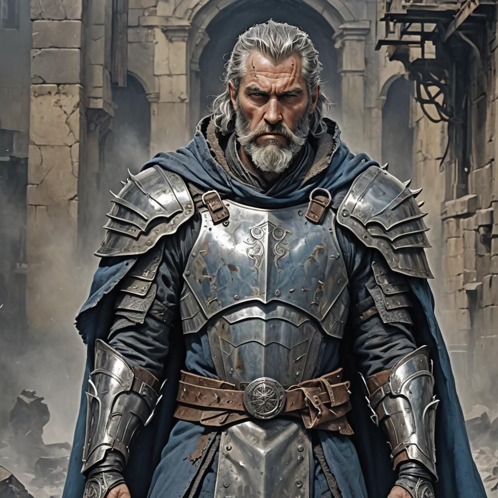 Battle-Scarred Warrior with Prosthetic Hand and War Hammer