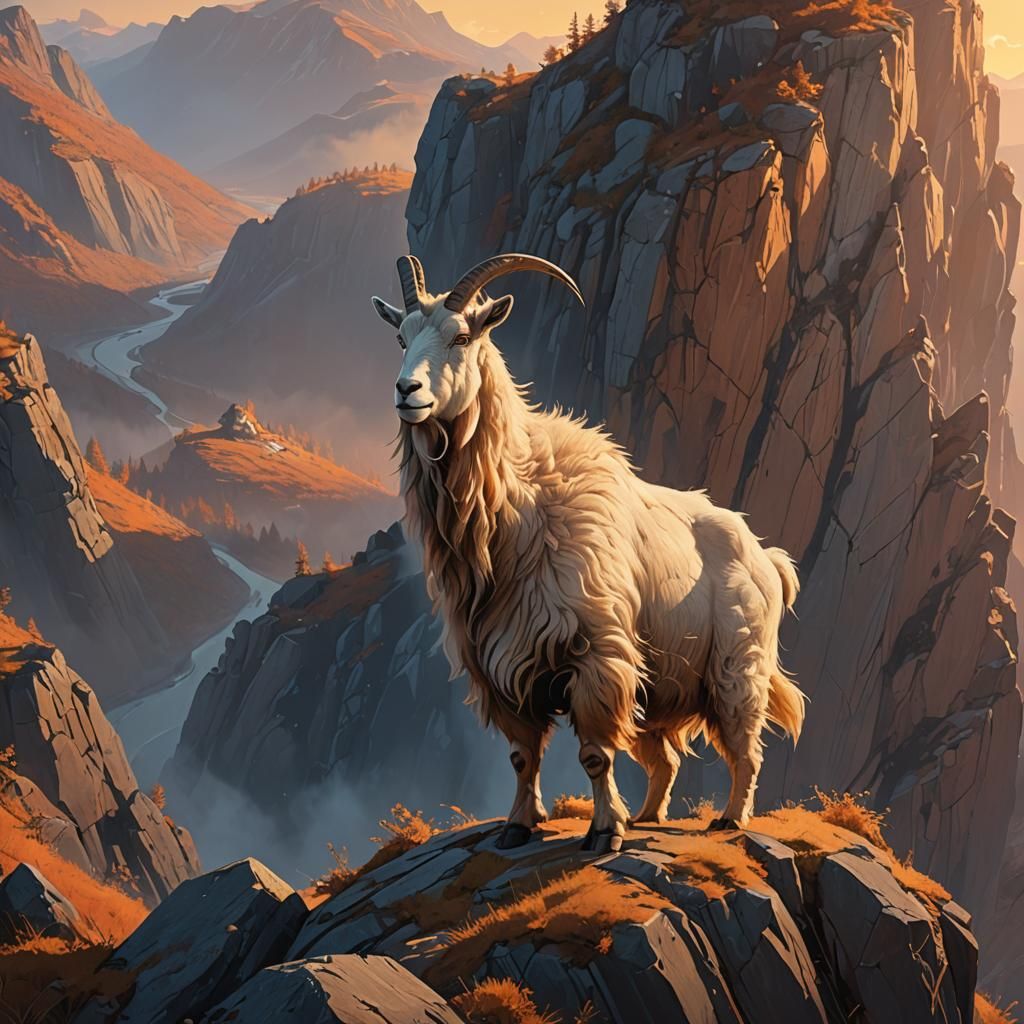 Mountain Goat on Cliff Edge in Fantasy Art