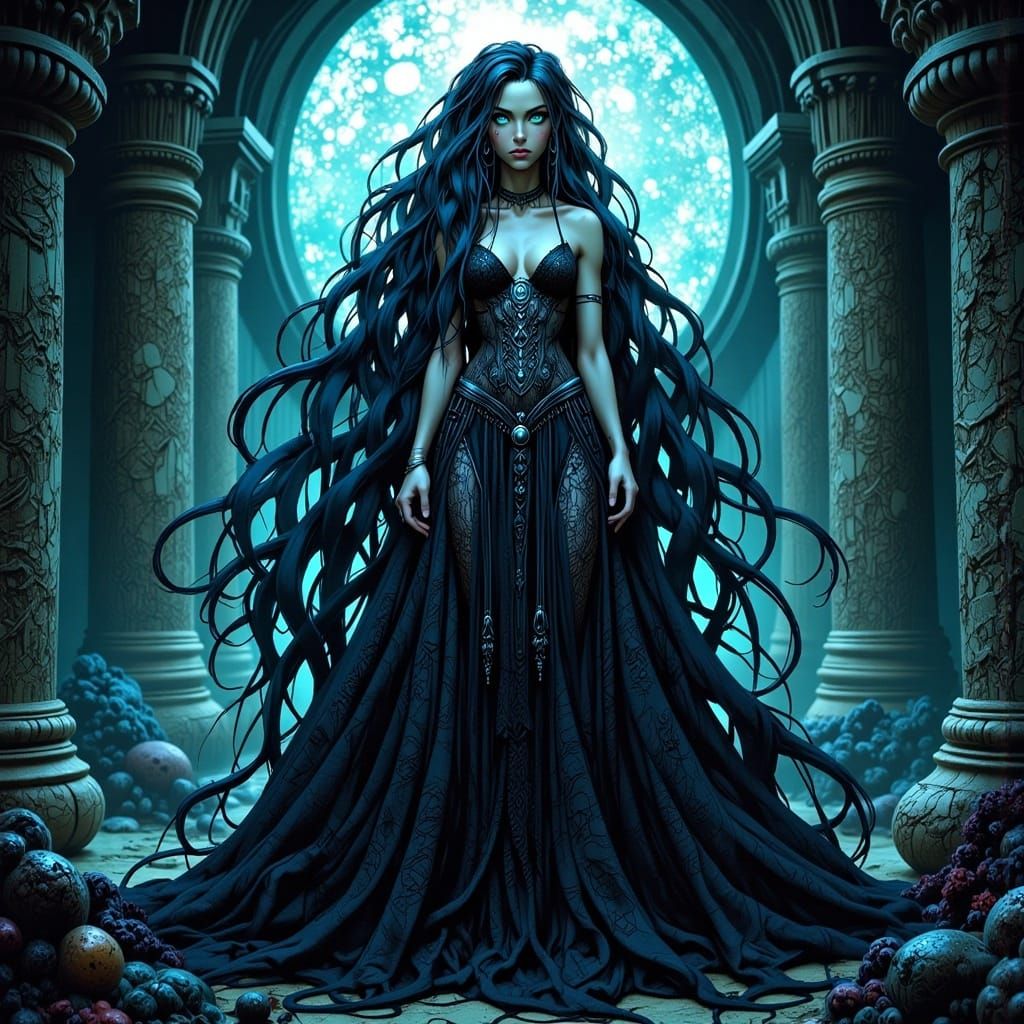 Ocean Abyss Queen in Anime Digital Painting Style