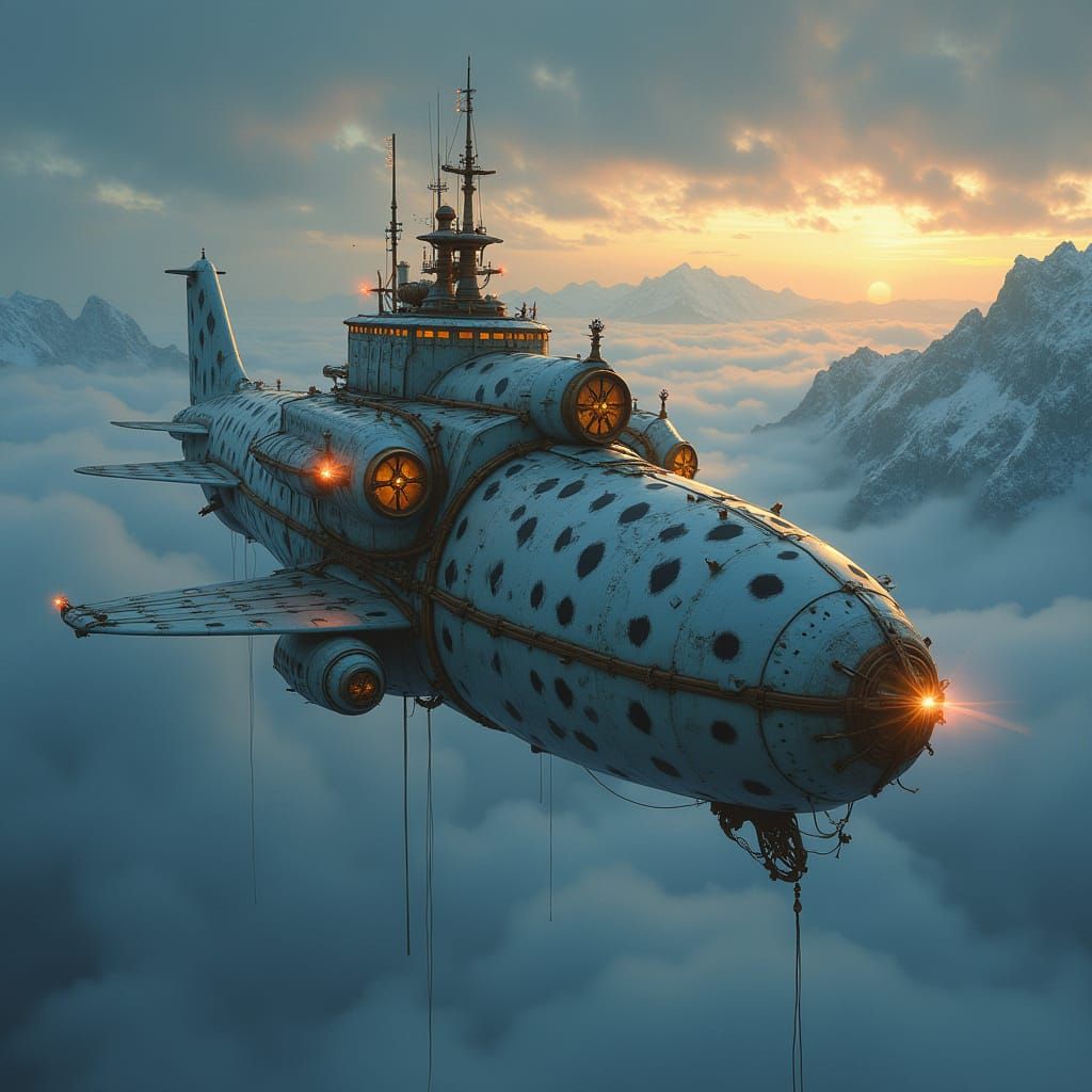 Majestic Steampunk Snow Leopard Airship Soars Through Twinkl...