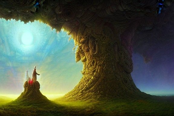 Mystical Embrace with Geometric Lights, Digital Art