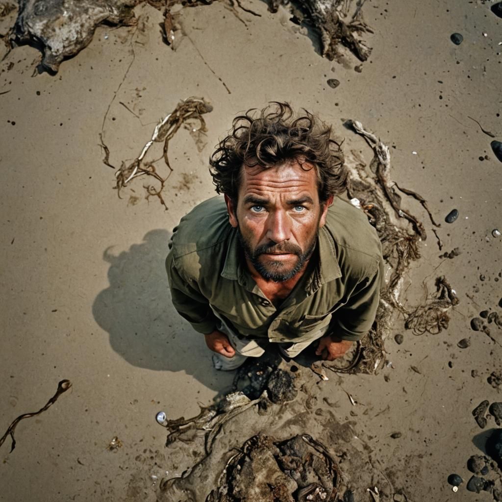 Desperate Castaway Portrait on Tiny Island