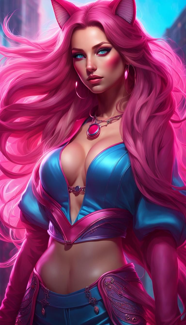 Woman with Cat Features: Hyperdetailed Concept Art