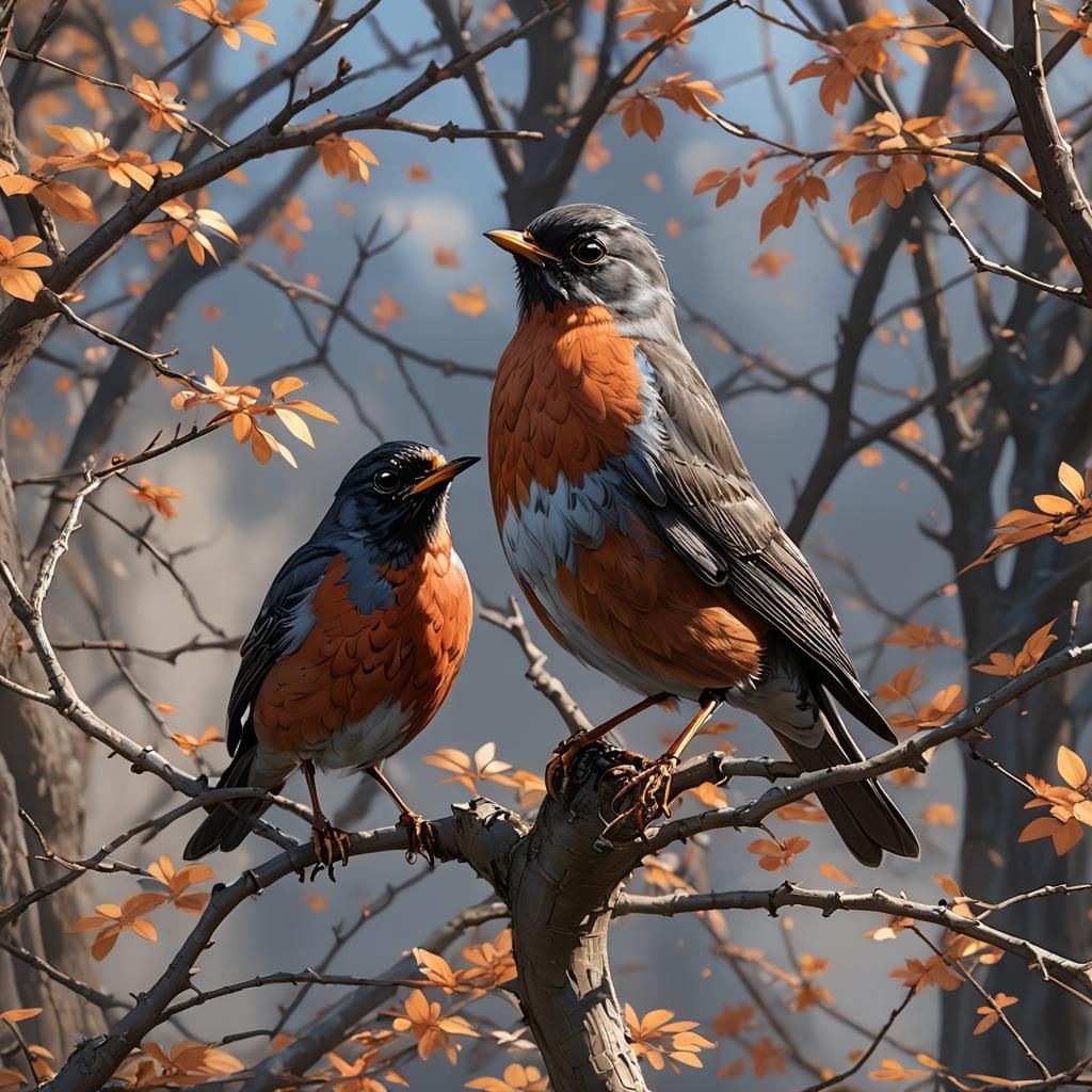 American Robin in Detailed 3D Anime Art