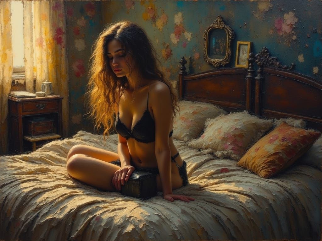 Melancholic Portrait in Impasto Oil Painting Style