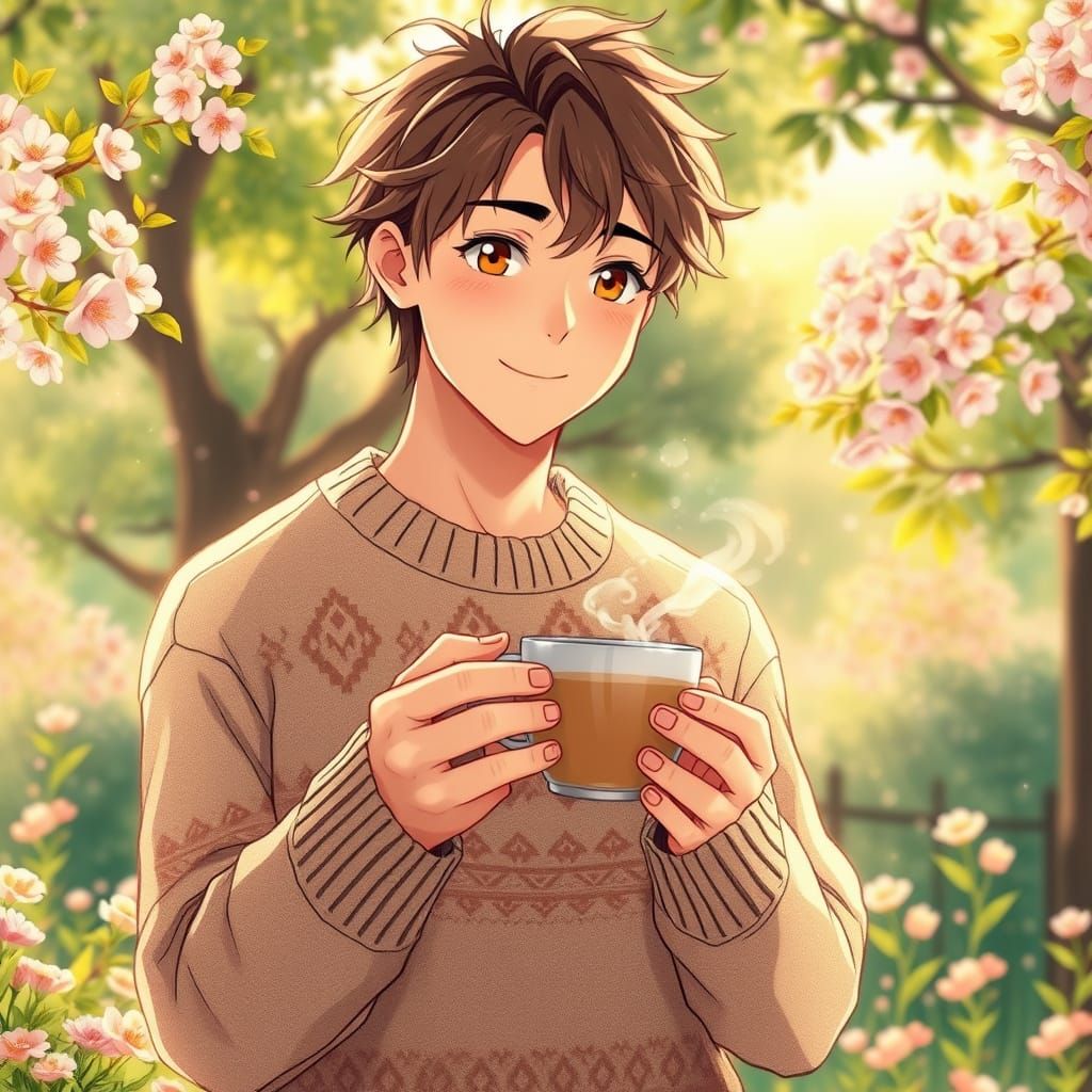 Charming Anime Gentleman in Cozy Countryside Setting