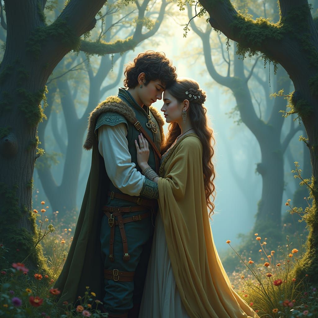 Fantasy Forest Embrace in Dreamlike Setting