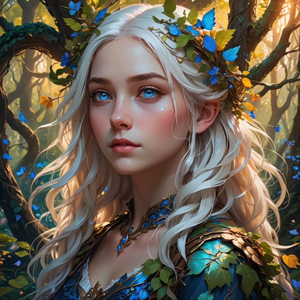 Ethereal Girl in Whimsical Forest: Digital Art