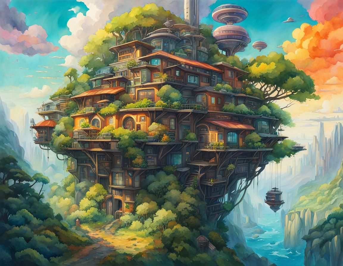 Solarpunk Sci-Fi: Nature Meets Future in Watercolor