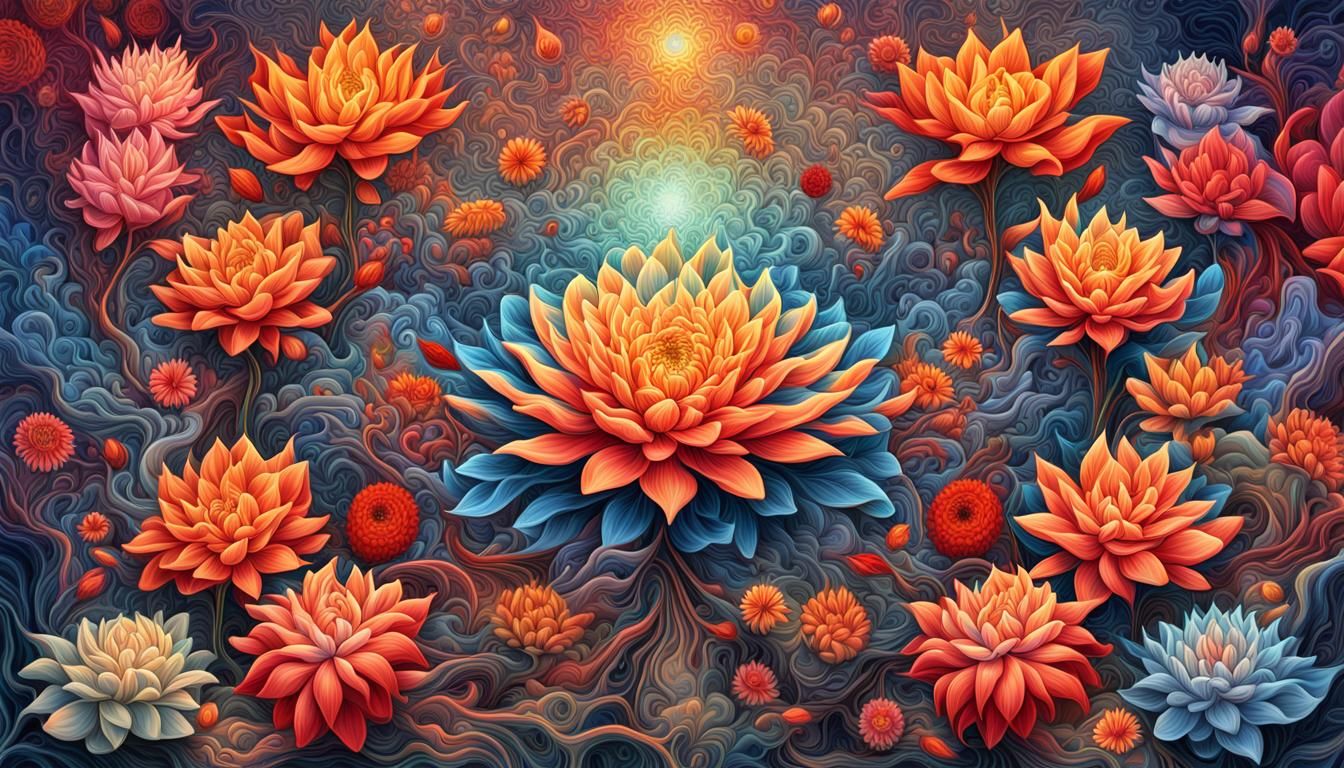 Vibrant Flower Blooms in Digital Art Composition