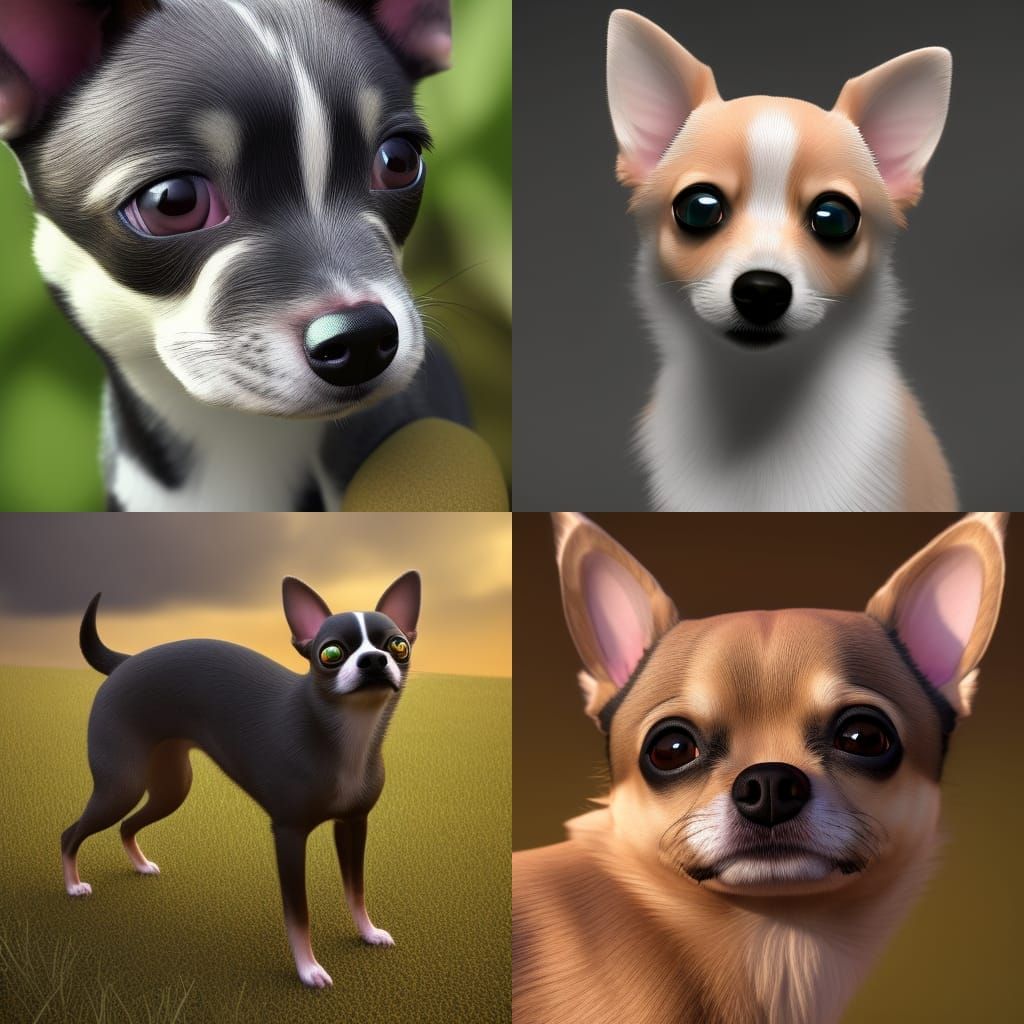 Hyperrealistic 3D Portrait of a White Chihuahua