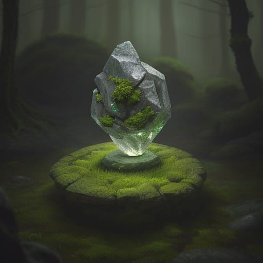 Ancient Stone on Forest Floor: Photorealistic Digital Painti...
