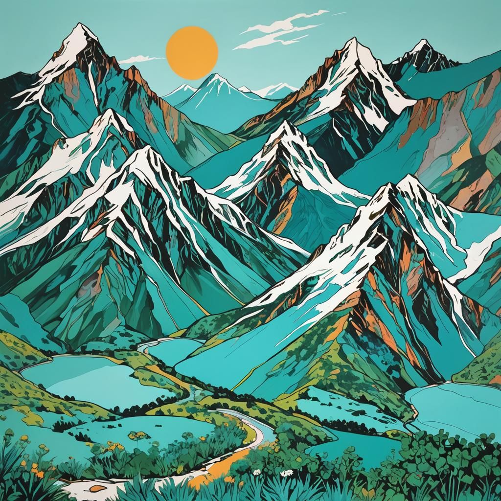 Turquoise Mountains in Summer, Pop Art Style