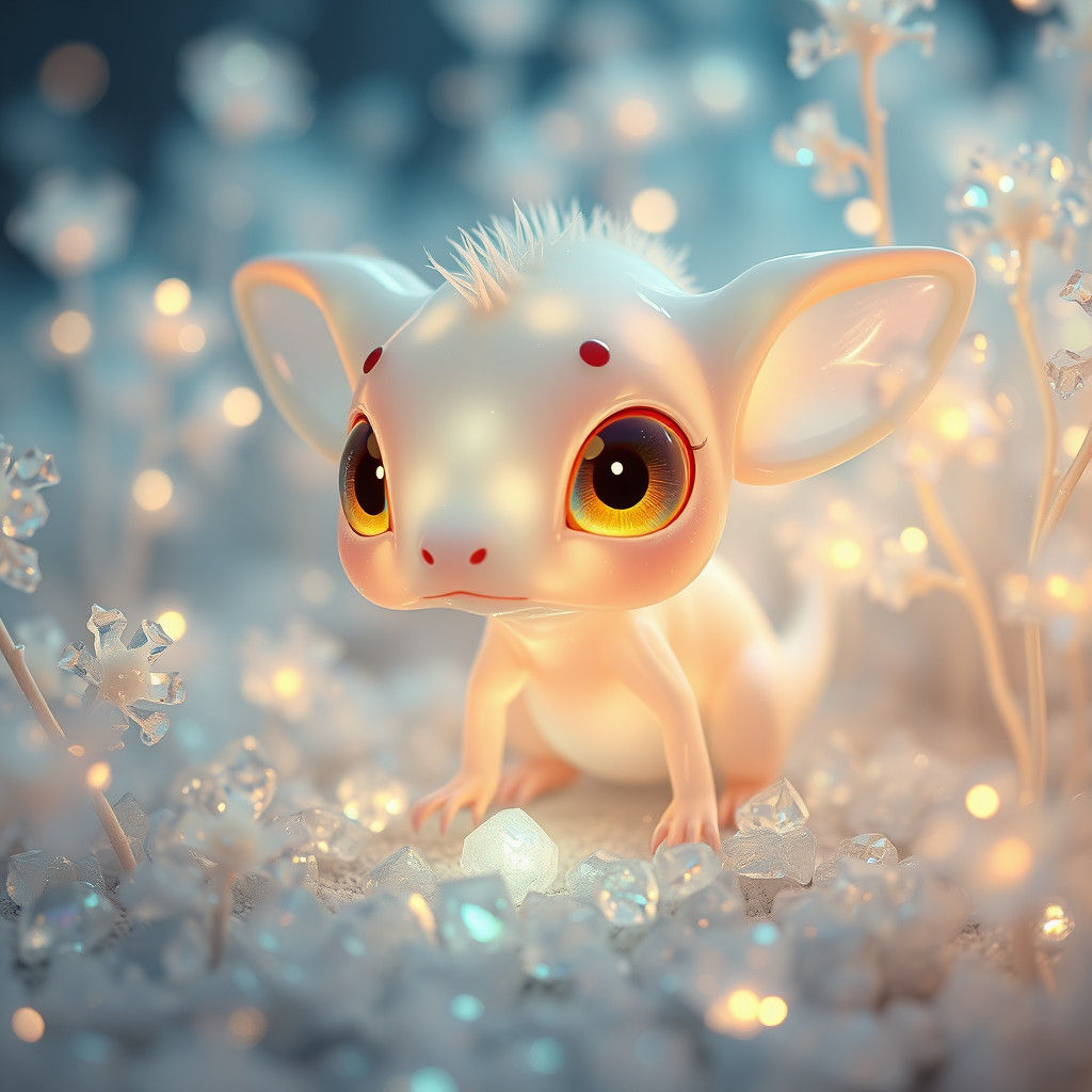 Iridescent Albino Creature in Bioluminescent Dreamscape