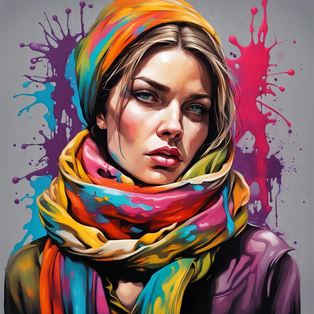 Colorful Graffiti Art of Woman with Scarf
