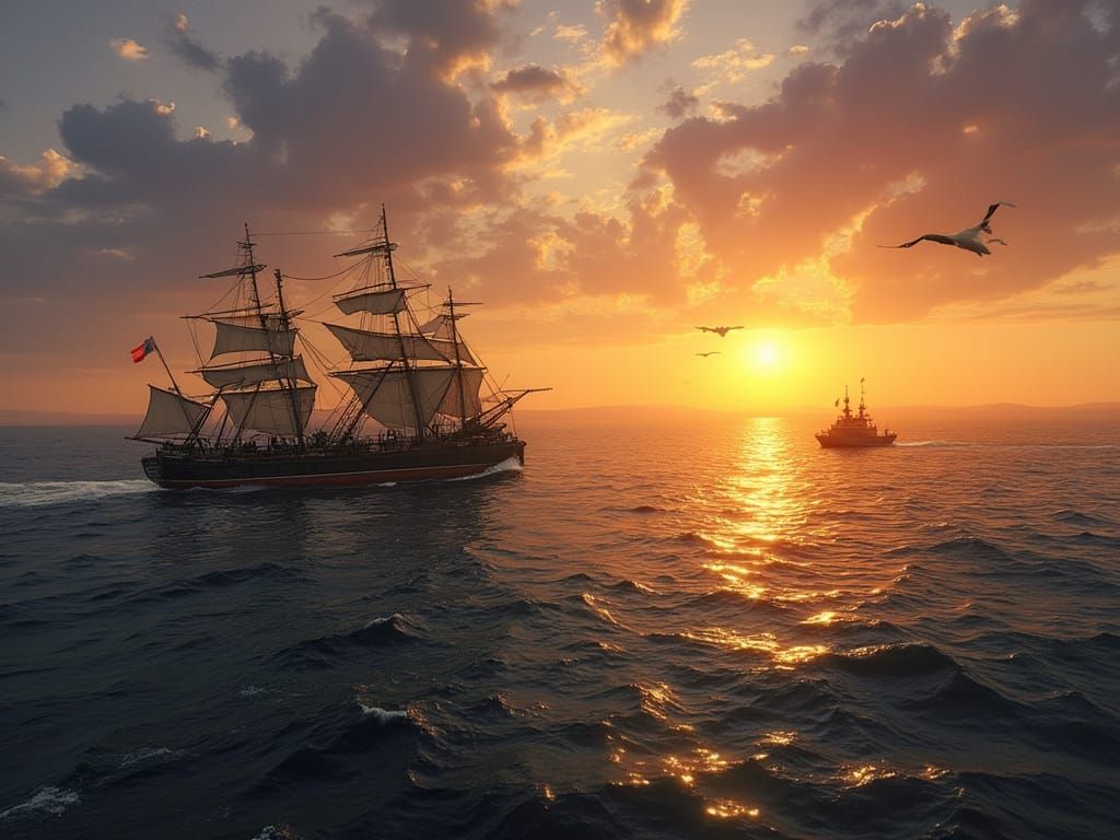 Abstract Ships Sailing Under Burning Sun