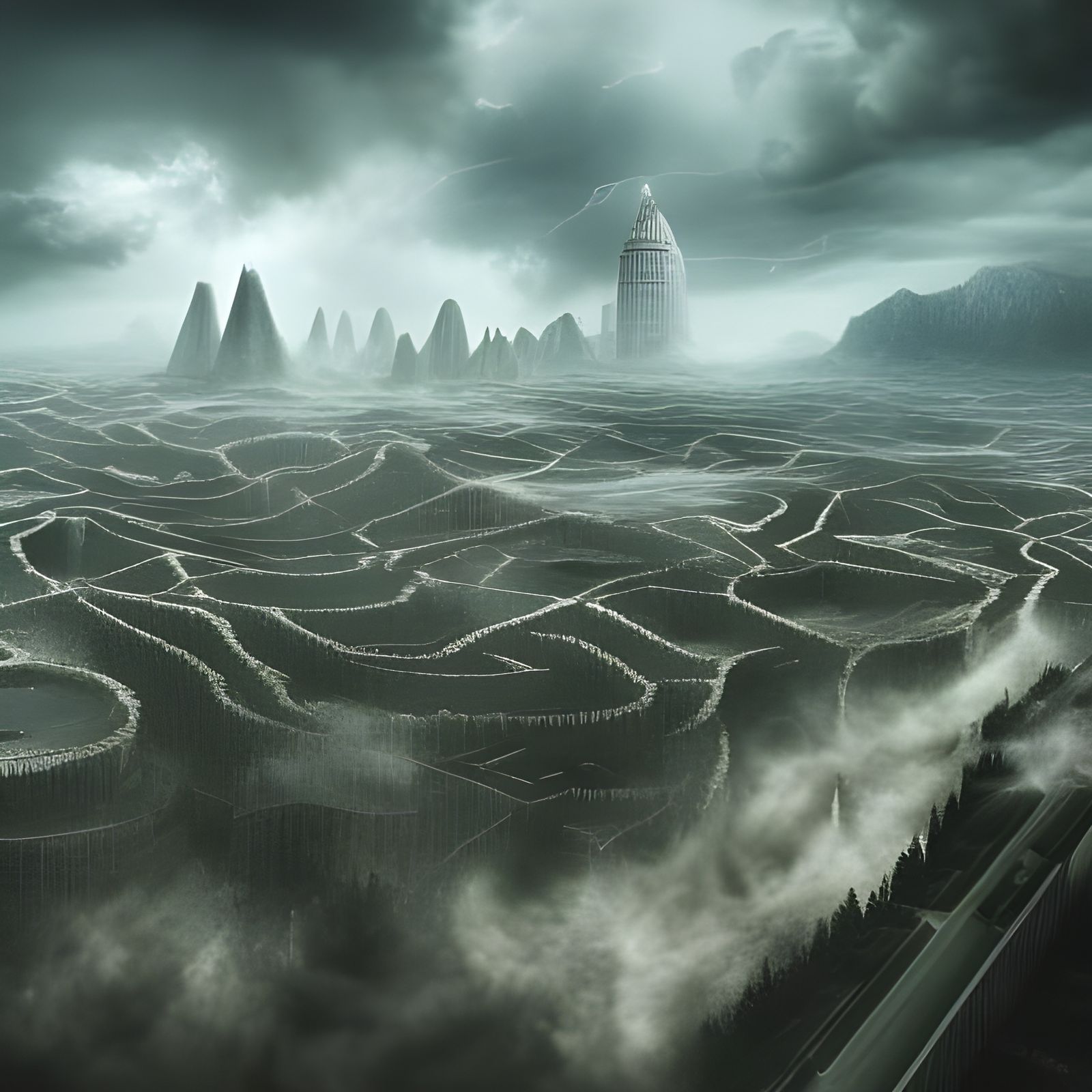 Horrifying Land with Shifting Mountains in Hyperrealism