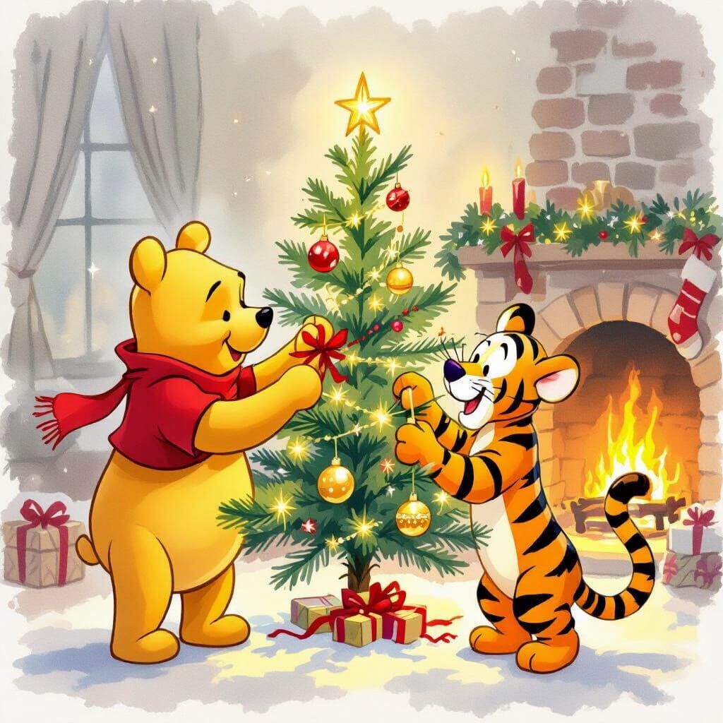Winnie the Pooh and Tigger Decorate a Christmas Tree