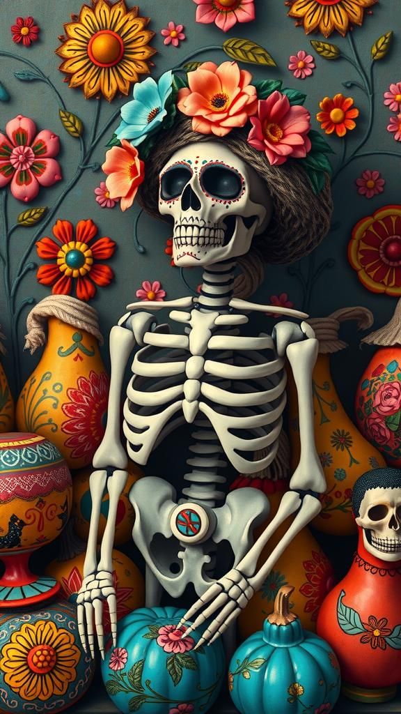 Sugar skull  skeleton painting  Decorated Gourds