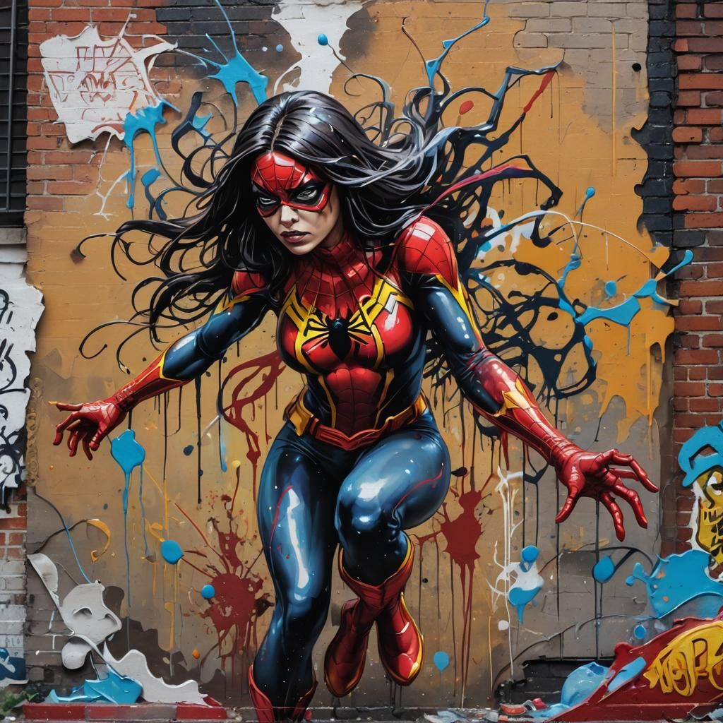 Spider-Woman in Graffiti Street Art Style