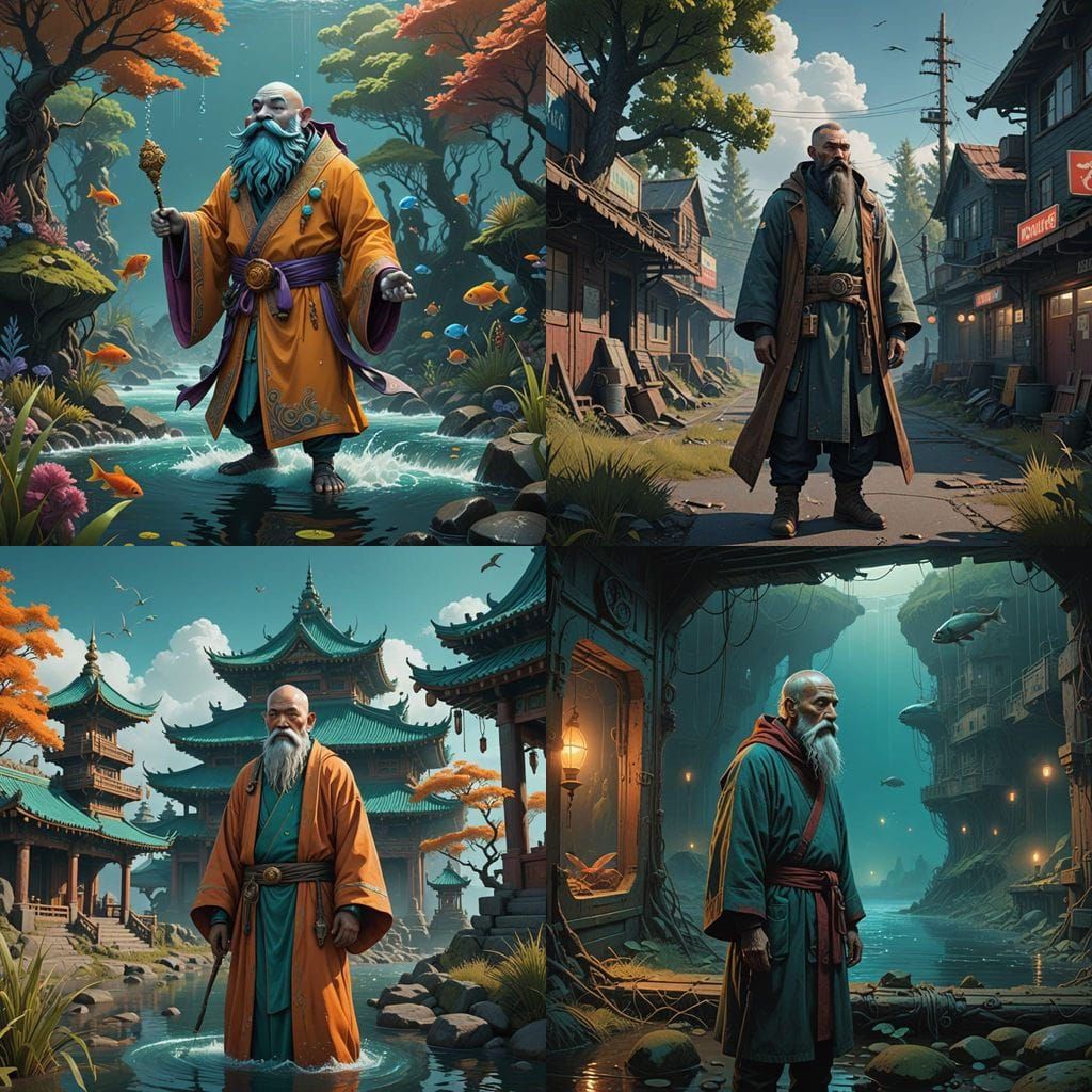 Fantastical Fish Monk in a Drowned World