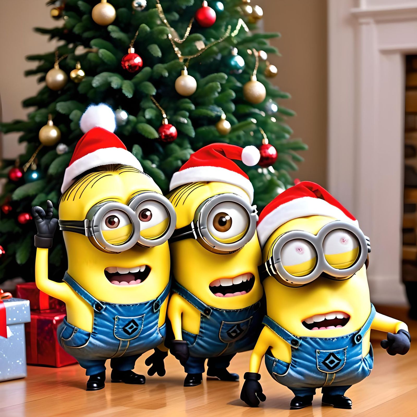 Minions Dancing by Christmas Tree