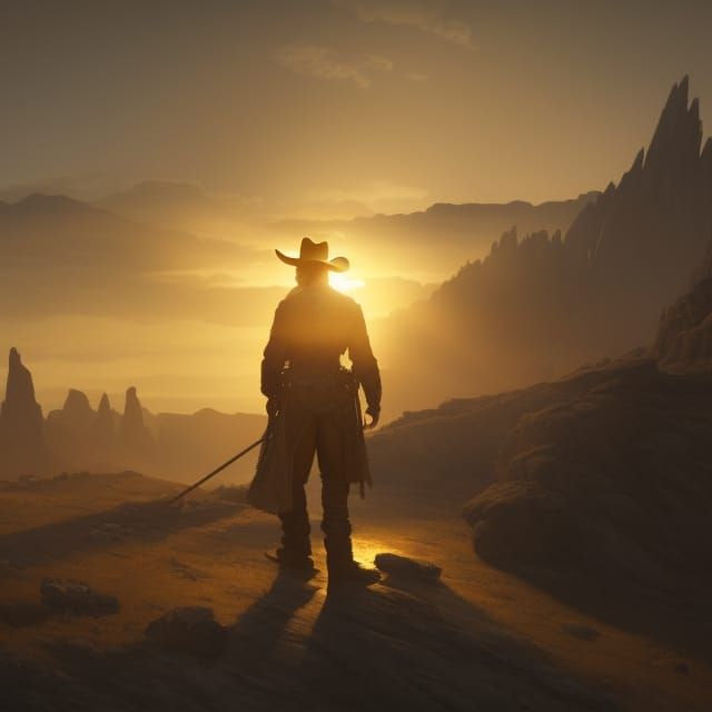 Elegant Cowboy Basks Under the Midnight Sun