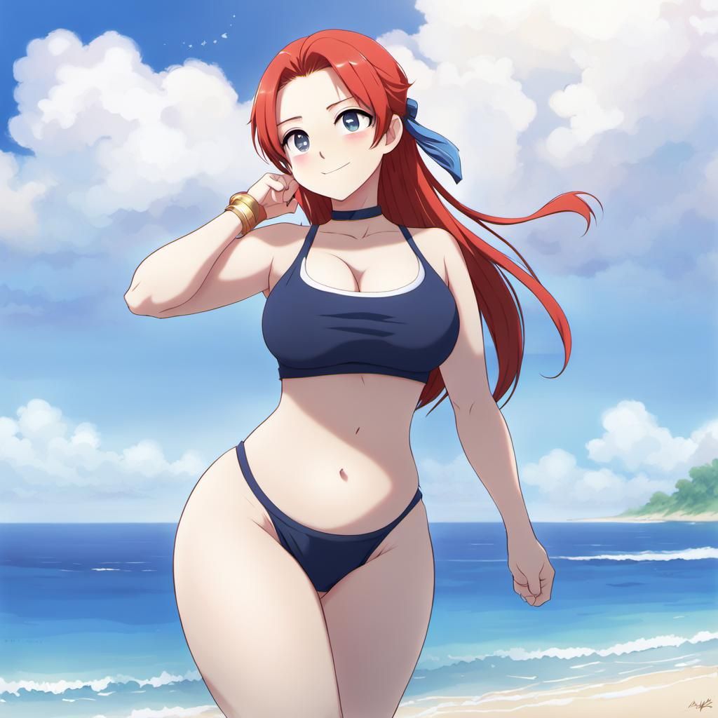 Anime Style Redhead on Beach