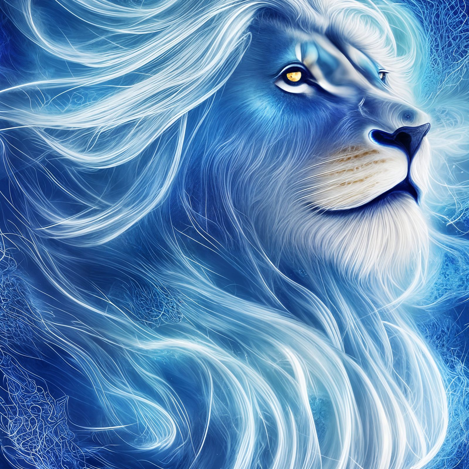 Liquid Fire Lion in a Surreal Style