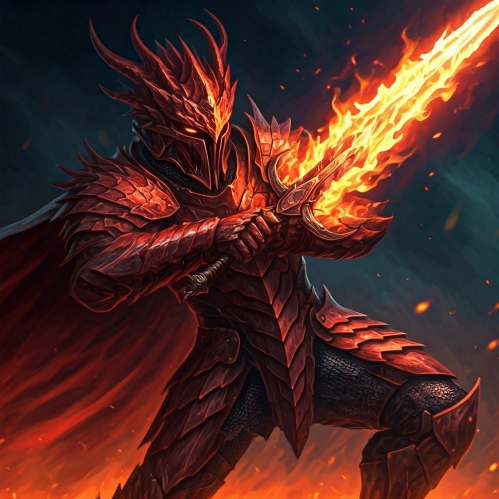 Dragon Armor Warrior Swinging Flame Sword