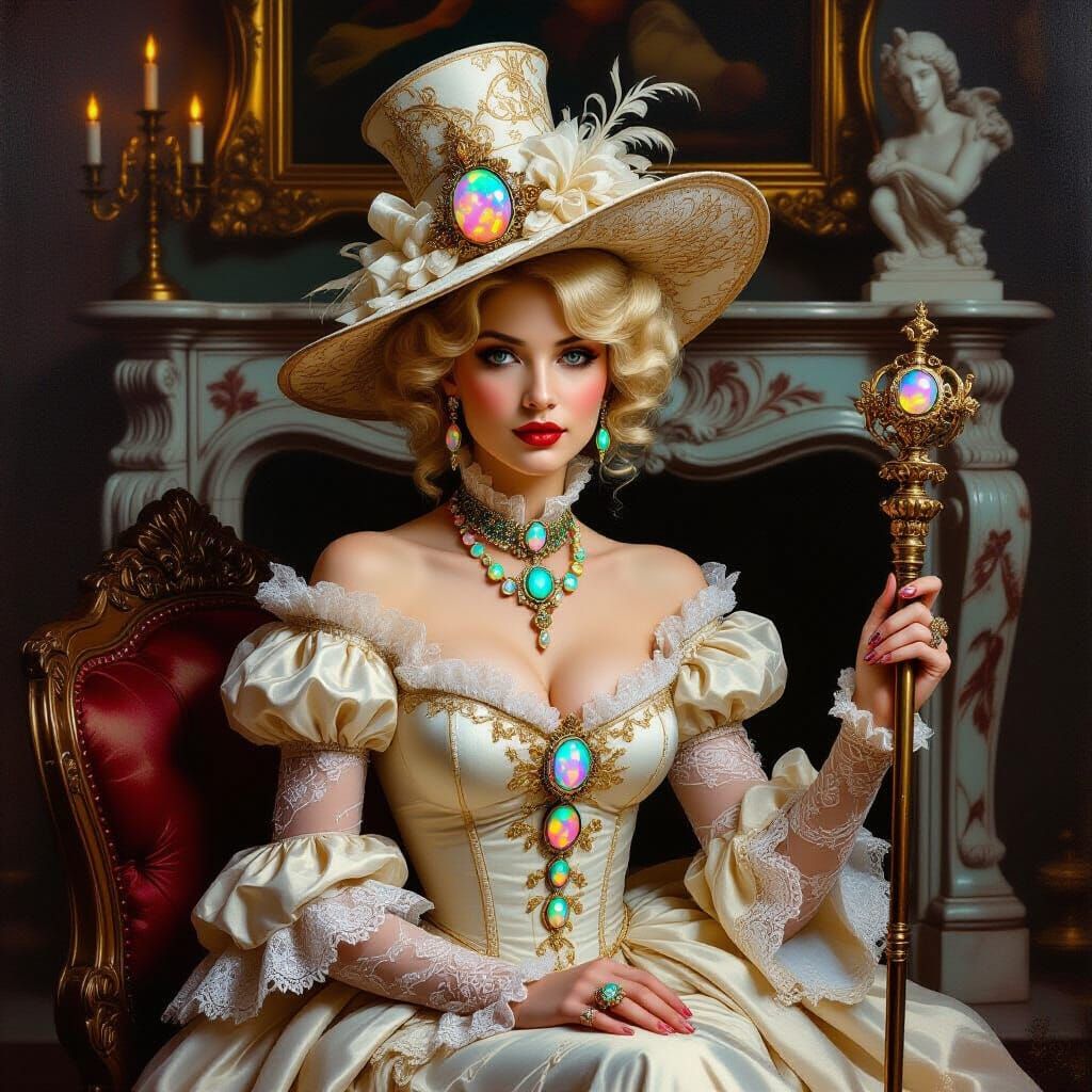 Victorian Steampunk Empress with Opal Witch Hat