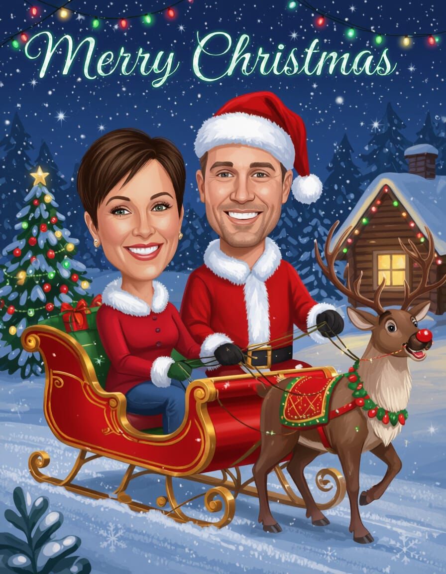 Joyful Family Christmas Scene in Sleigh