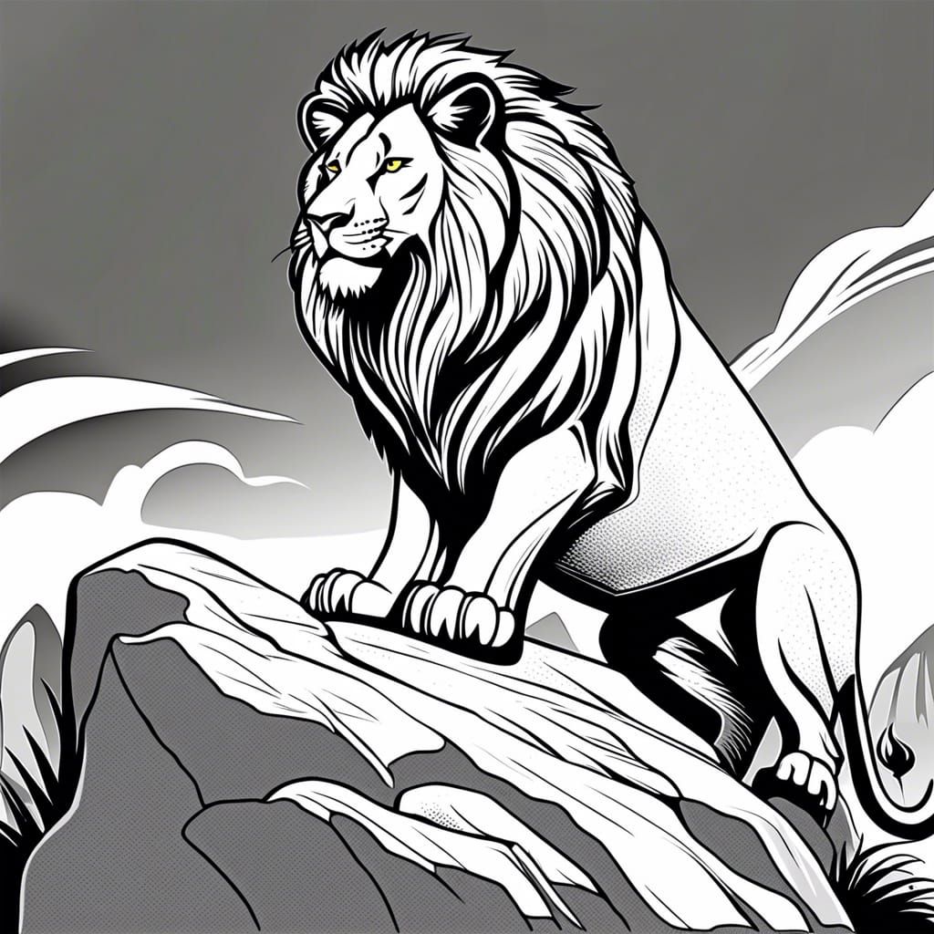 Menacing Lion Roaring: Black and White Line Art